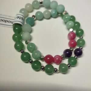 Bracelet double de perle naturelle d'amazonite rhodocrosite et aventurine 8 mm