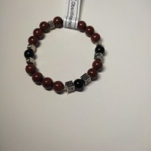 Bracelet de perle naturelle oeil du tigre et obsidienne de 8 mm