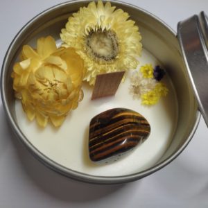 Bougie Parfum jasmin et cèdre et pierre Oeil de tigre