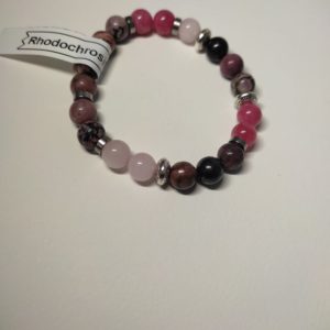 Bracelet de perle naturelle Rhodonite Quartz  et rhodocrosite de  8 mm